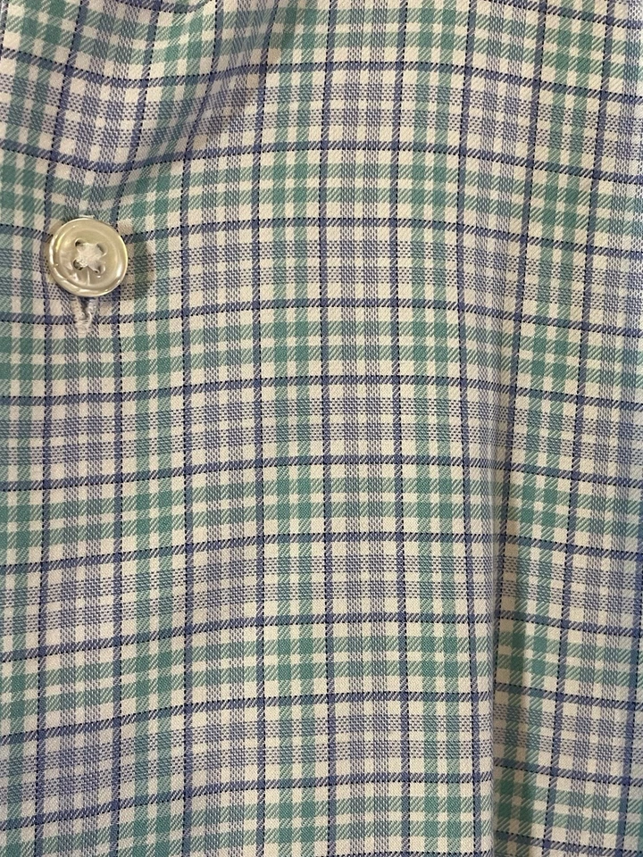 Camisa de vestir Hugo Boss corte afilado para hombre 15,5 34/35 azul verde micro cuadros algodón Foto 2 de 4