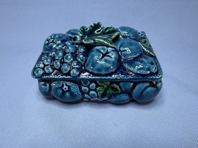 5  VNT  INARCO Mood Blue Indigo Fruit Shaped Candy  Jar W/LID Made In Japan MCM