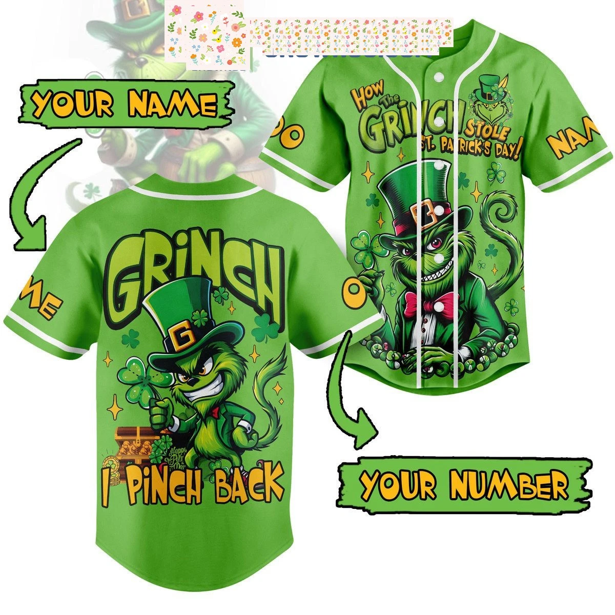 funny character St. Patrick s Day Fan Personalized Baseball Jersey