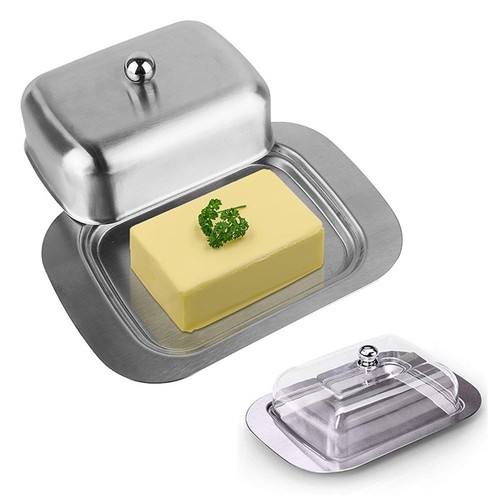 Brushed Stainless Steel Butter Dish with Lid and Chic Cheese Storage Tray - Picture 2 of 29