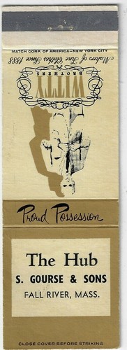 Cubierta de libro de cerillas vintage The Hub Men's Ware S. Gourse & Sons Fall River Mass. . - Imagen 1 de 3