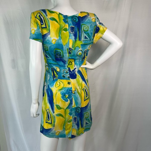 Vintage Minikleid 90er Jessica Howard gelb und blau abstrakt - Bild 2 von 13