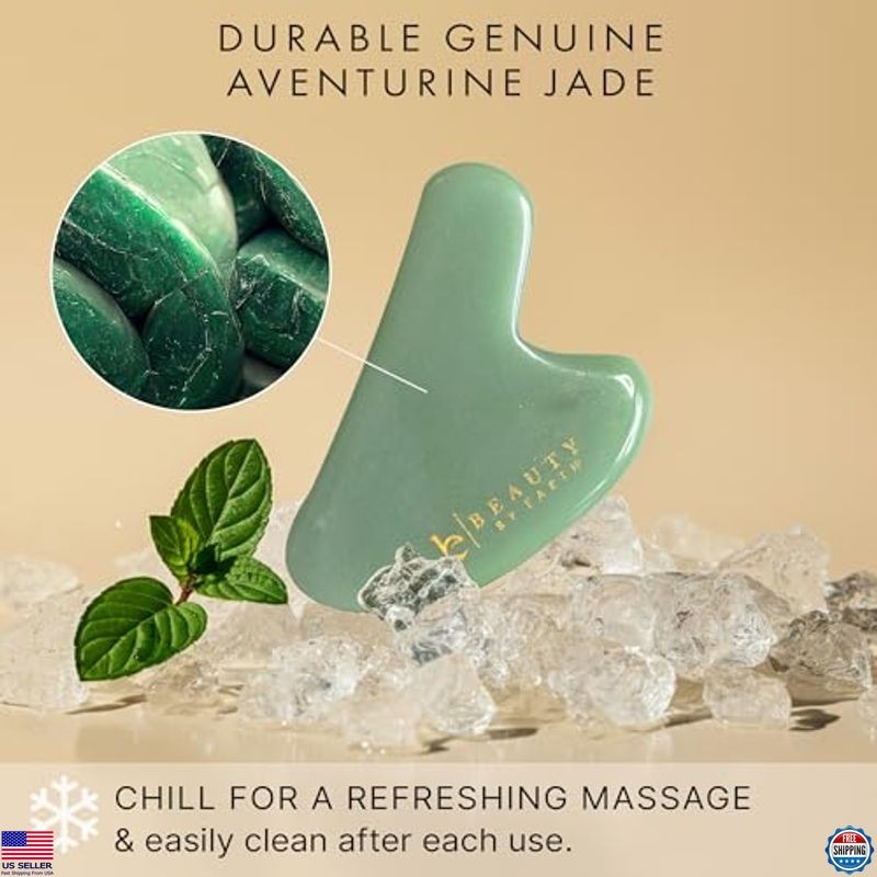 Beauty by Earth Jade Gua Sha Tool - Smooth Fine Lines, Sculpt Face & Jaw Massage