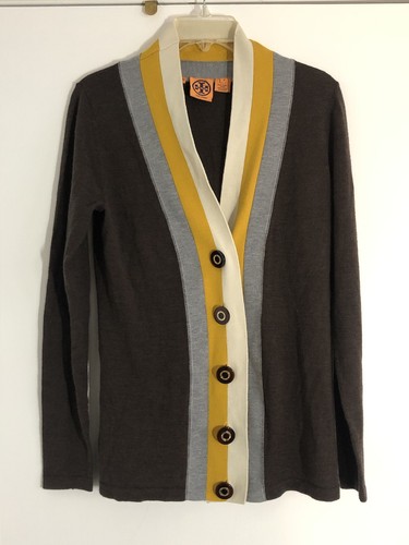 Cárdigan suéter de manga larga 100 % lana marrón para mujer Tory Burch talla M - Imagen 5 de 9