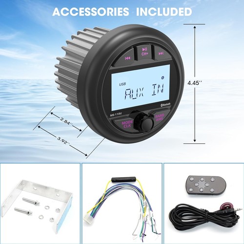Wasserdicht Marine Messgerät Stereo Empfänger Bluetooth AM FM Radio 2,8 Zoll LCD Displ - Bild 7 von 11