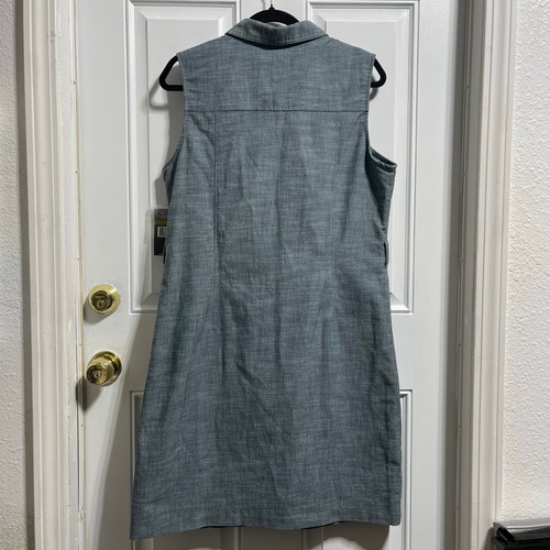 Sharagano Chambray Reißverschluss vorne Kleid Freizeit Ärmel 14 - Bild 2 von 9