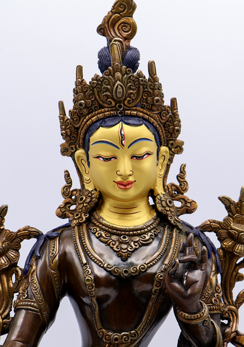 Double Lotus White Tara Copper Statue 14"H - Picture 2 of 6