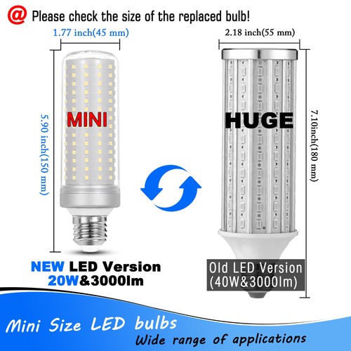 1.77*5.90inch Big E26 LED Bulbs 20W LED Corn Light Bulbs 200 Watt Equivalent ... - Picture 7 of 7