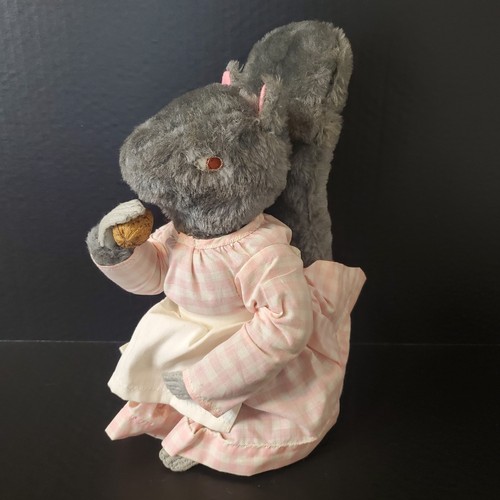 VTG Gray Squirrel Firm Stuffed Animal 12" Plush Wearing Pink Dress LARGE TAIL - Picture 3 of 10