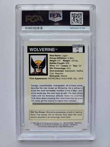 1990 Impel Marvel Universe Series 1 Wolverine #10 Rookie Card RC PSA 10 Gem Mint - Picture 2 of 2