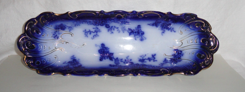 Antike Flow Blue Labelle Sellerie Schale ~ oval Servier ~ Wheeling Pottery La Belle - Bild 1 von 8