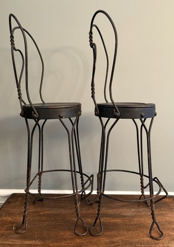 22.5" Antique Pair of Wrought Iron Metal Child's Doll Chairs Parlor Stools - Picture 2 of 23