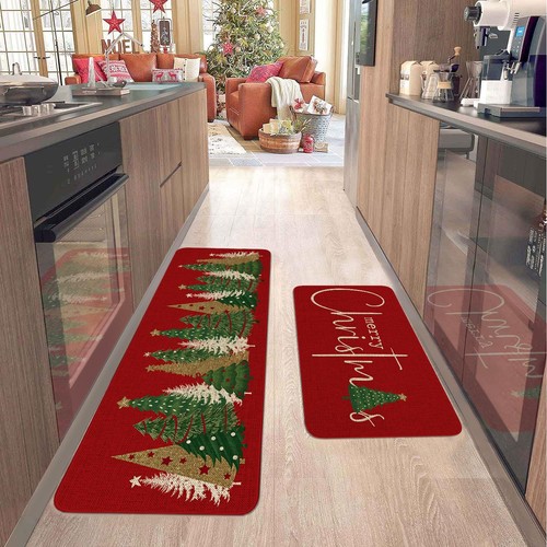 Merry Christmas Kitchen Rugs Sets of 2, Xmas Holiday Christmas Tree Kitchen M... - Bild 4 von 7