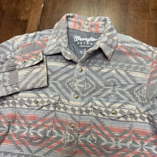 Wrangler Retro Premium Pearl Snap Button Shacket Herren S Aztec Grey Blue Western