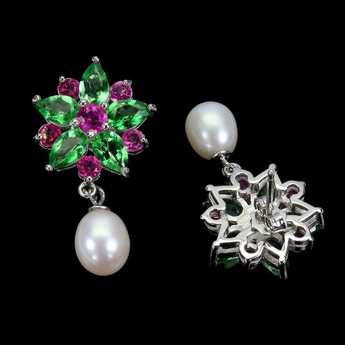 925 Sterling Silver Earrings Pear Green Topaz Mop Natural Gemstone Jewelry - Picture 3 of 13