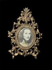 Antique Ornate Brass Picture Frame with Easel Stand – Baroque Rococo Style 