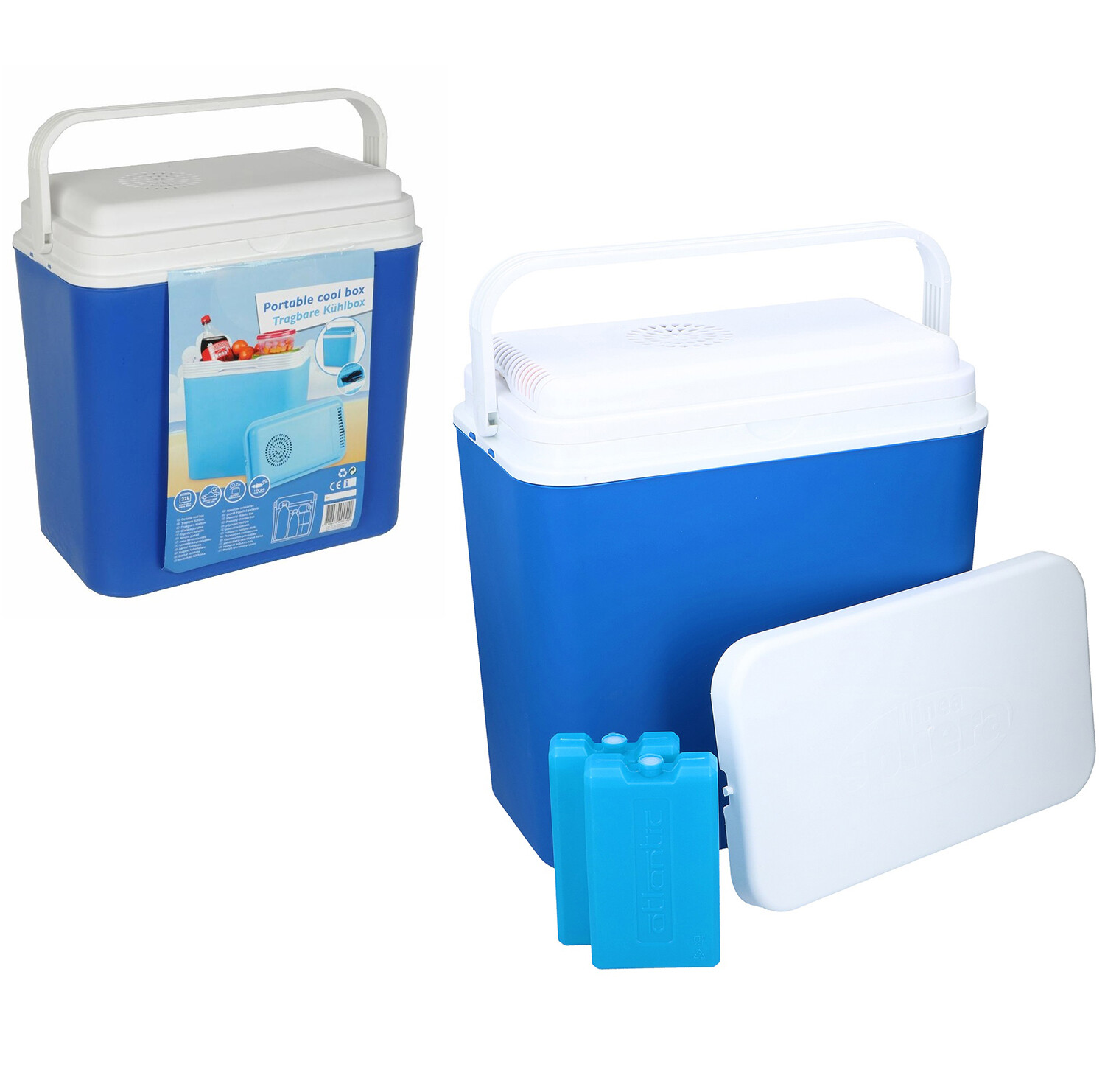 22l Electric Coolbox Cooler Car Van 12v DC Extra Passive Lid & 2x 