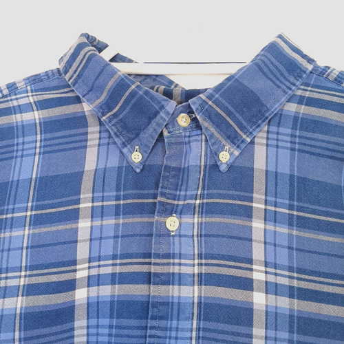 Ralph Lauren Indigo Oxford Shirt Mens 4XL Tall Blue Plaid Oversize Dress - Picture 11 of 12