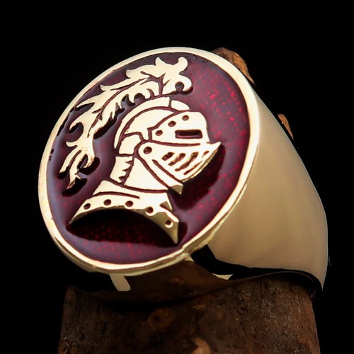 KNIGHT RING OVAL MENS MEDIEVAL COSTUME BRASS RING BRAVE KNIGHT RED SIZE 7 - Picture 7 of 7