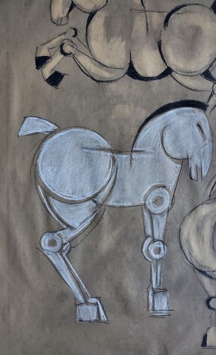 Dibujo carbón tiza caballos Christian Peschke homenaje Franz Marc firmado - Imagen 5 de 12