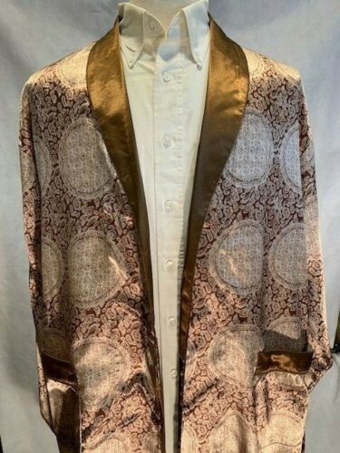 Mens Silk Satin Robe - Coffee Paisley Auspicious - 5 Day Delivery -USA Seller - Picture 11 of 11