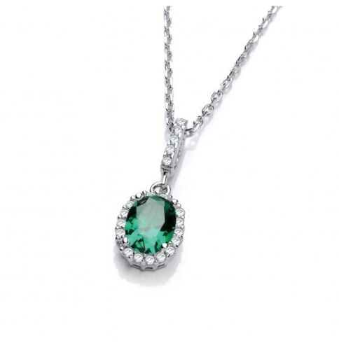 Emerald Oval Drop Pendant Solid Sterling Silver 16-18" Chain Luxurious Packaging - Picture 1 of 3
