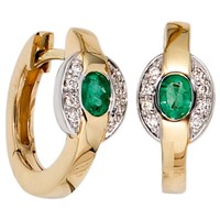 Creolen Creole Mit Smaragd GrüN, 16 Diamanten Brillanten, 585 Gold, Goldohrringe