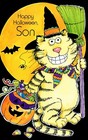 Silly HALLOWEEN Card FOR SON, Cat Pumpkin Candy by Gallant Greetings + Envelope