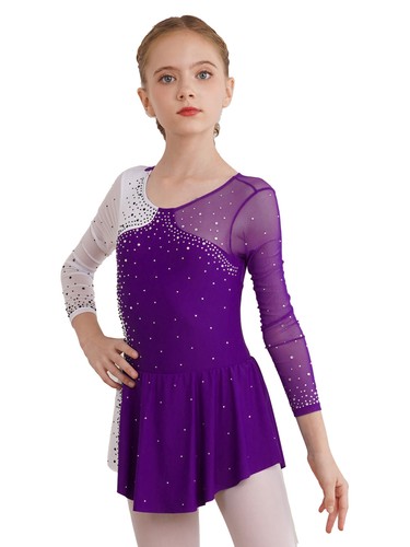 DE ranrann Mädchen Ballettkleid Langarm Eiskunstlauf Kleider mit Glitzer Strass - Bild 37 von 79