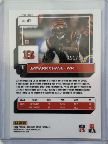 Donruss Optic Aqua Ja'Marr Chase 2022 #41 Bengals/299 - Imagen 2 de 2