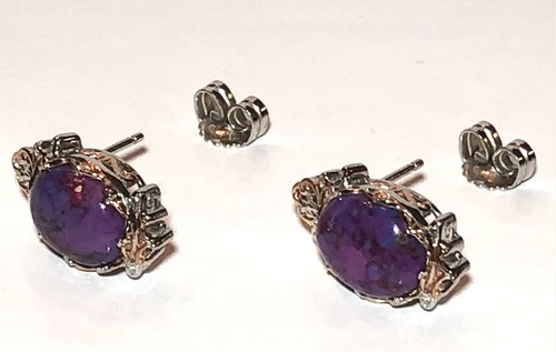 Gems en Vogue 18K Rose Gold & Platinum plated 925 Mojave Turquoise Stud Earrings - Picture 10 of 15