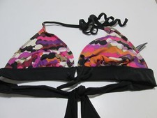 Kenneth Cole Reaction Womens Size M Bikini Top Black Multi Triangle Unlined