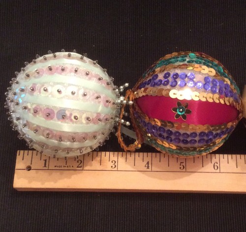 Vintage Beaded Sequined Beribboned Christmas Tree Ornaments 4 Pieces Handmade #E - Picture 3 of 12