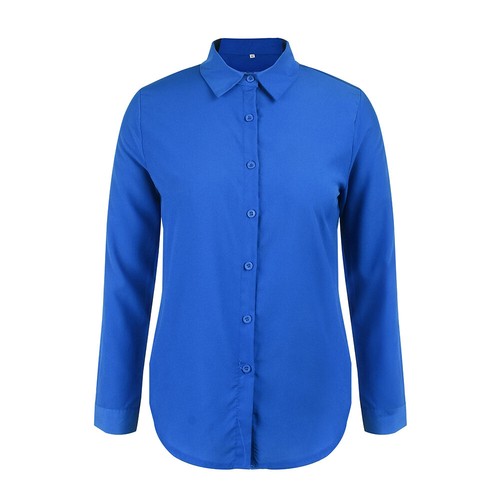 Womens Button Down Shirts Tops Ladies Casual OL Office Work Long Sleeve Blouse - Picture 9 of 18
