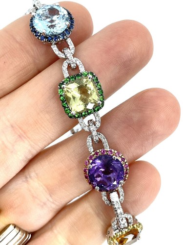 Diamond & Multi Gemstone Bracelet in 14k White Gold Fabulous Design - Picture 13 of 17