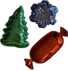 Set 3 Christmas Snowflake,Pine,Candy, Plastic Bowl Dish Blue,Red & Green,Silver.