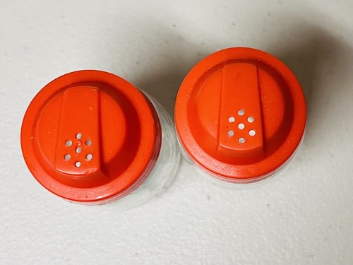 Vintage Federal Housewares Glas Salz & Pfefferstreuer Orange Deckel Retro - Bild 3 von 5