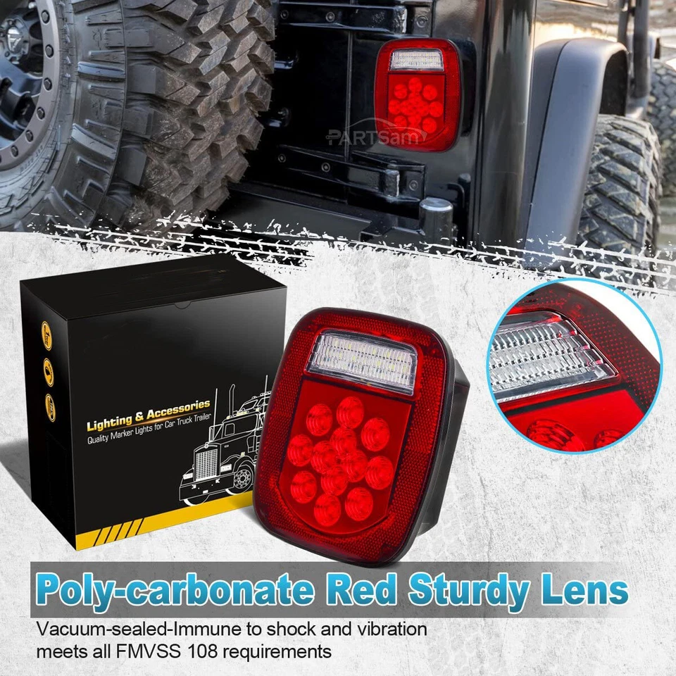 2X LED Tail Lights Rear Brake Lamps Turn Stop Reverse for Jeep Wrangler TJ CJ JK Foto 3 de 4