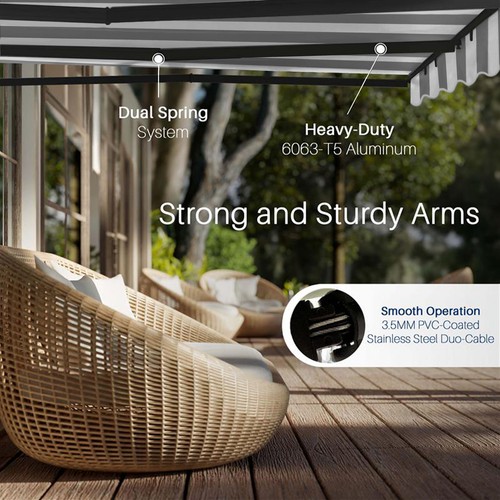 Aleko schwarzer Rahmen einziehbare Haus Terrasse Überdachung Markise 13 x 10 Fuß grau/weiß - Bild 5 von 12