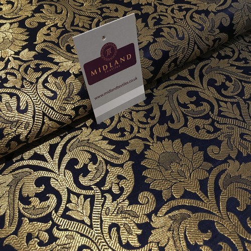 Indian Floral gold metallic banarsi brocade faux silk fabric 44" Wide M692 - Picture 9 of 42