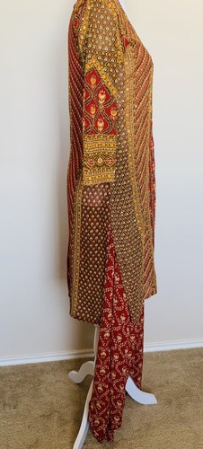 Damen 3 Stück Shalwar Kameez Dupatta rot reines Georgette Kantha Arbeit Pailletten Gr. M - Bild 11 von 11