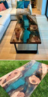Made To Order Coffee Dinning Table Top Green Epoxy Resin Live Edge Table Top