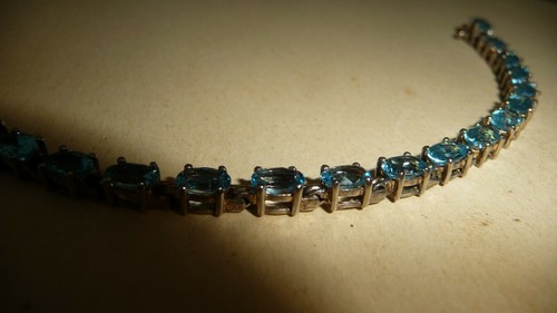 #10/9 vtg costume BRACELET Sterling 925 Tennis Bracelet w Aqua Blue Stones 7" L - Picture 4 of 8