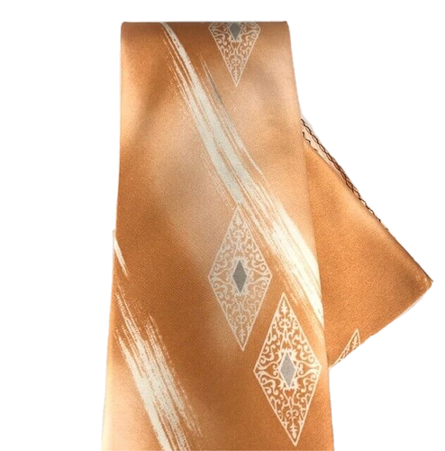 Del 'Orso di Roma Men's Tie & Hanky Set Beige Peach Gray Cream 100% Silk 4" Wide - Picture 2 of 4