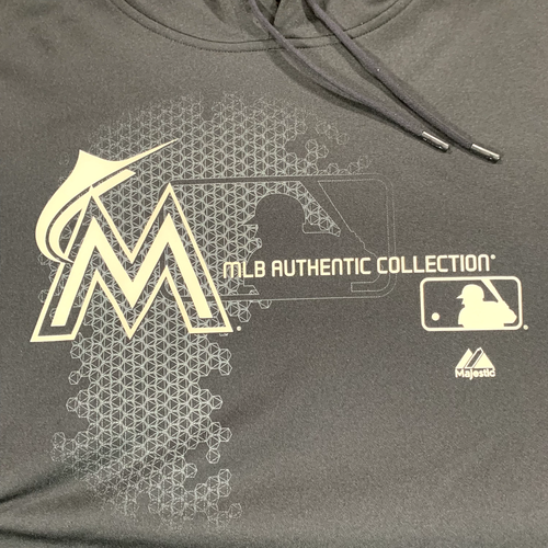 Miami Marlins Felpa con Cappuccio Uomo 2XL XXL Baseball Nero Grigio Majestic Maniche Lunghe - Foto 3 di 10