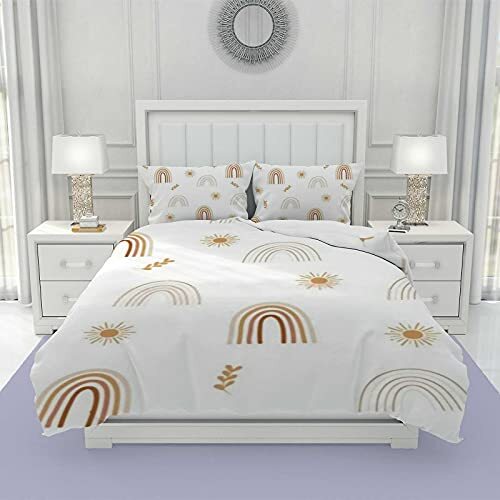 3 Pieces Polyester Fabric Duvet Bed Cover Sets with Twin Boho Rainbow With Sun - Picture 2 of 7