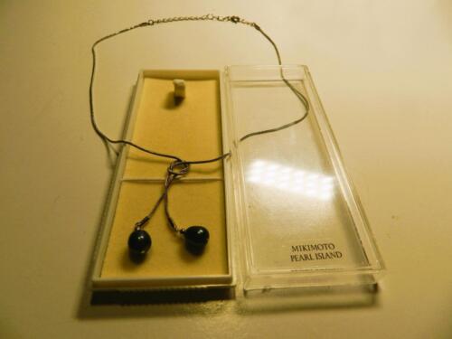 MIKIMOTO PEARL ISLAND NECKLACE-2 OVAL BLACK PEARLS in Box JAPAN + Sterling Chain