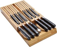 12 Slot in-Drawer Bamboo Knife Holder Block Cutlery Tray Tidy Drawer Organiser