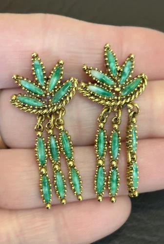 Vintage Southwestern Pierced Earrings Gold Tone Faux Turquoise Costume Jewelry