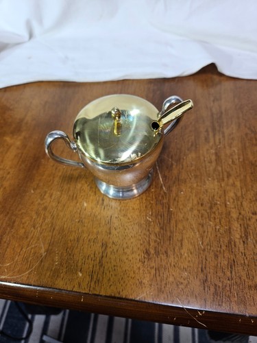 Vintage Academy versilbert auf Kupfer Zuckerdose mit Deckel und Löffel - Bild 3 von 18